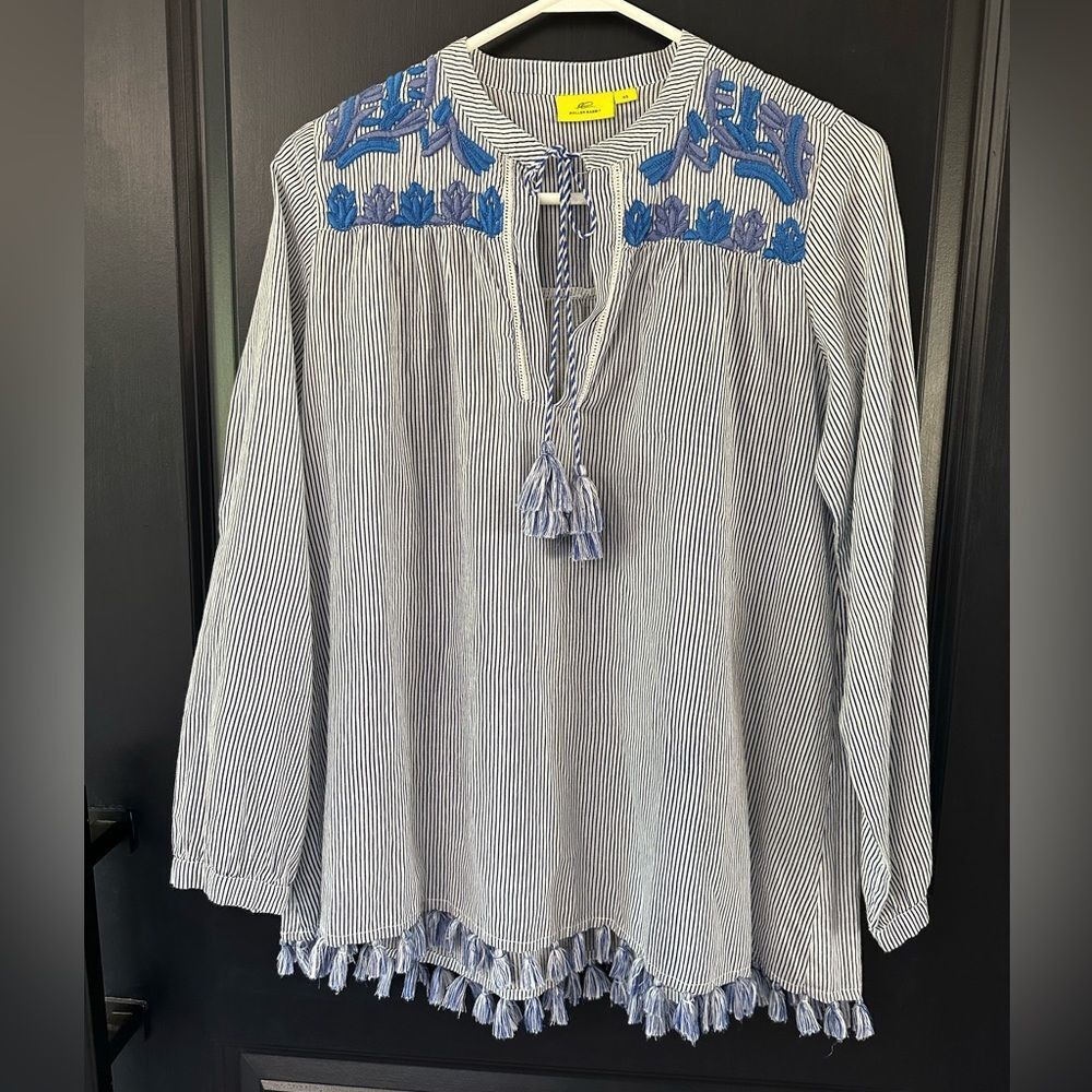 Roberta Roller Rabbit Long Sleeve Tunic Top Stripes Tassel Hem Lightweight Sz XS